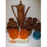 A Portmeirion Totem coffee set and 3 Whitefriars candle bases
