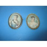 Two portrait miniature brooches