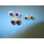 3 pairs of gold, stone set stud earrings