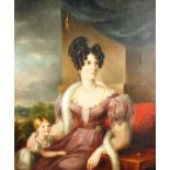 Victorian Portrait Oil on board of Mrs Thomas Russell and daughter Clara of Count Hall Kenton, a
