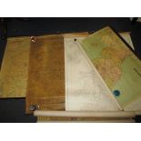 5 vintage wall hanging cloth maps, to include a Bacons Twentieth century map of East Anglia