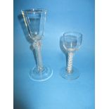 2 early 19th century air twist wine glasses