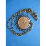 A 1974 Krugerrand in 9ct gold necklace mount, approx. total weight 53.5g