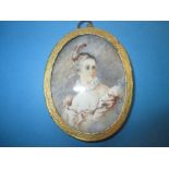 A 19th century female portrait miniature, signed lower right, in easel type frame