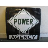 A large Power Agency enamel advertising sign, approx. 89x89cm
