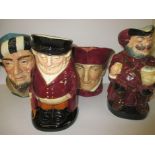 4 Vintage Doulton toby and character jugs