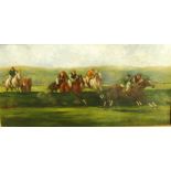 Oil on board” Horses over the Gallops” after G B Giles