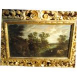 19th century landscape painting oil on canvas in giltwood frame
