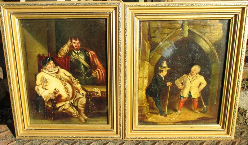 Two oils on board ‘Idle Rich & Toiling Poor’ dated 1844