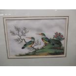 A framed silk picture of a bird