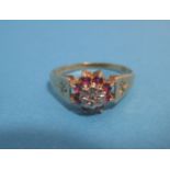 A 9ct gold ring with central diamond surrounded by amethysts? approx. size M