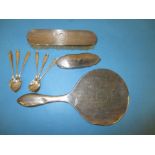 A silver backed dressing table set and 6 silver tea spoons