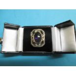 A renaissance style 9ct gold ring set with large central amethyst surrounded by seed pearls