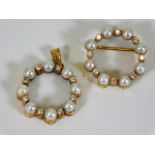 A diamond & cultured pearl matching brooch & penda