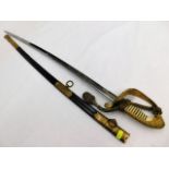 A naval officers dress sword & scabbard approx. 37.5in long inc.