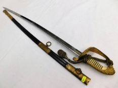 A naval officers dress sword & scabbard approx. 37.5in long inc.