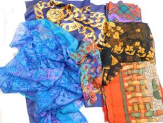 A quantity of silk scarves including Chanel