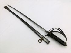 A wooden handled boys sword with scabbard approx.