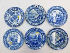 Six mixed 19thC. blue & white transferware plates