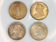 Four silver half crowns dated 1897, 1897, 1918 & 1