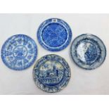 Four 19thC. blue & white transferware plates inclu