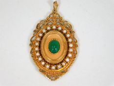 A French marked yellow metal pendant with pearl &