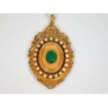 A French marked yellow metal pendant with pearl &