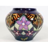A Moorcroft pottery Monarch butterfly vase by Emma Bossons approx. 4.375in of floral & butterfly des