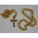 A 9ct chain & crucifix twinned with small rope cha