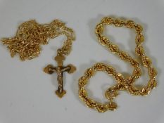 A 9ct chain & crucifix twinned with small rope cha