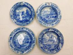 Four 19thC. blue & white transferware soup bowls i