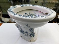 A blue & white transferware ceramic toilet a/f