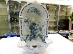 An Edwardian Johnson Brothers blue & white transferware ceramic fountain with tap
