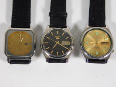 Three retro Seiko wrist watches