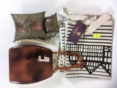 A lucite ladies evening bag, a Liberty bag & two brass & copper purses