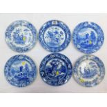 Six 19thC. blue & white transferware plates includ