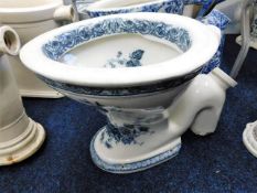 A Victorian blue & white transferware ceramic toilet The Cedric, some damage to outflow pipe