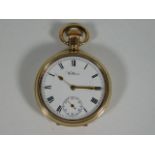 A gold plated Waltham top winder pocket watch