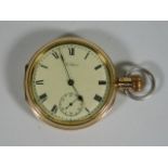 A gold plated Waltham top winder pocket watch