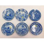 Six 19thC. blue & white transferware plates includ