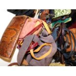 A collection of ten handbags including snakeskin