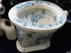 A Victorian blue & white transferware ceramic toilet The Burrator, chip to inflow pipe