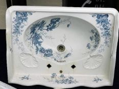 A large antique blue & white transferware sink, so