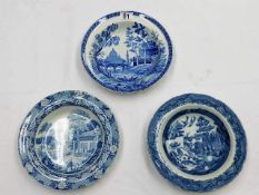 Three 19thC. blue & white transferware soup bowls