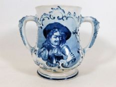 A Dutch delft twin handled tankard