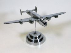 A large 1950's chrome Lancaster bomber desk weight
