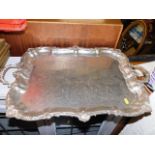 A large silver plated tray