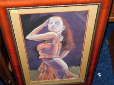 A pastel of Latin American dancer & two prints