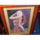 A pastel of Latin American dancer & two prints