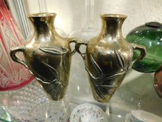 A pair of Japanese bell metal vases